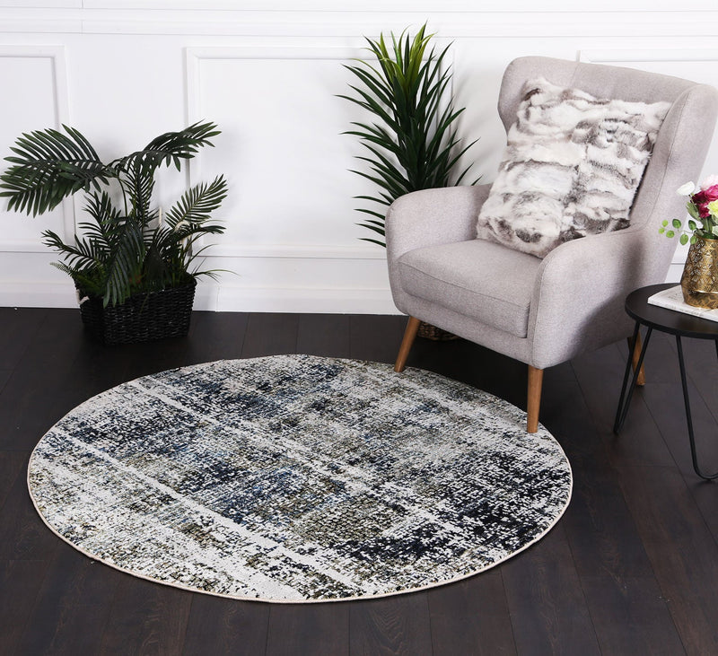 Roman Mosaic Distressed Modern Navy Round Rug 160x160 cm Round