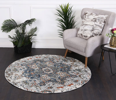 Roman Mosaic Medallion Grey Turquoise Round Rug 200x200 cm Round