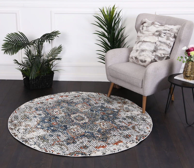 Roman Mosaic Medallion Grey Turquoise Rug 240x330 cm