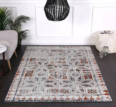 Roman Mosaic Geometric Navy Red Rug 300x400 cm