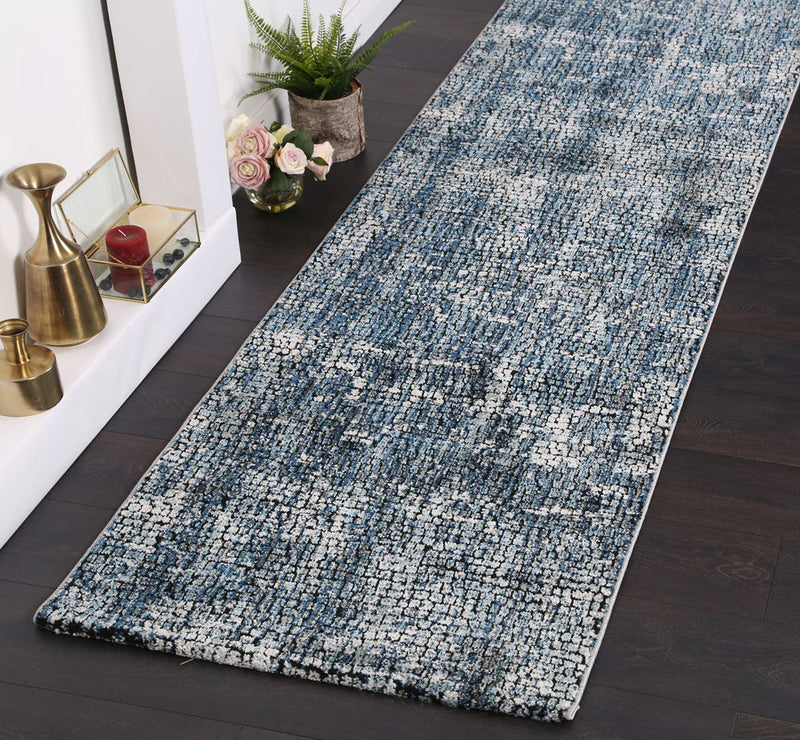 Roman Mosaic Solid Grey Turquoise Runner 80x300 cm