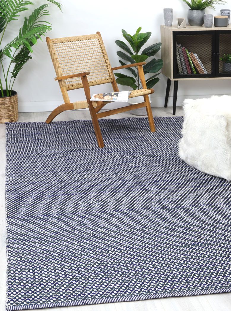 Natura Wool Blue Striped Rug 120x170 cm