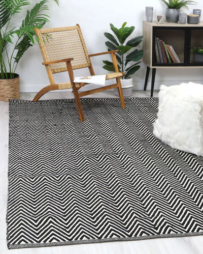 Natura Wool Black White Chevron Rug 120x170 cm