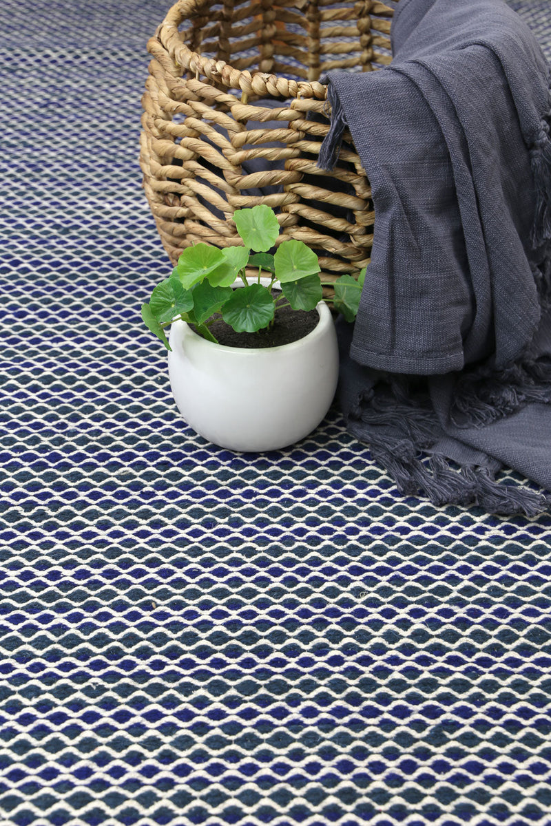 Natura Wool Blue Striped Rug 160x230 cm