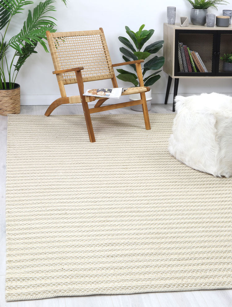 Natura Wool Beige Striped Rug 160x230 cm