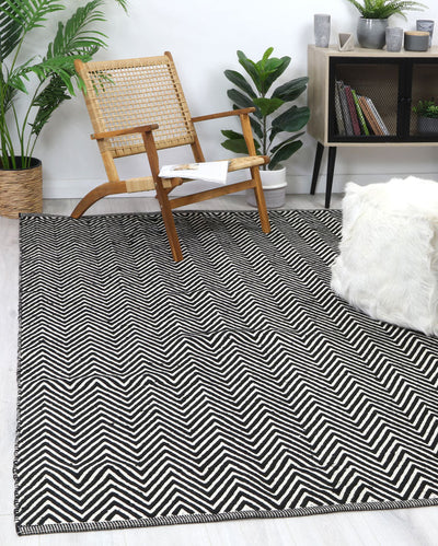 Natura Wool Black White Chevron Rug 200x290 cm