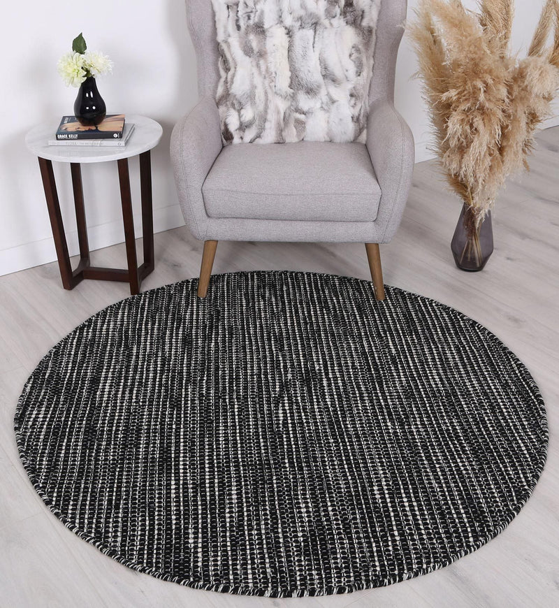 Scandi Black White Reversible Wool Round Rug 150x150 cm Round