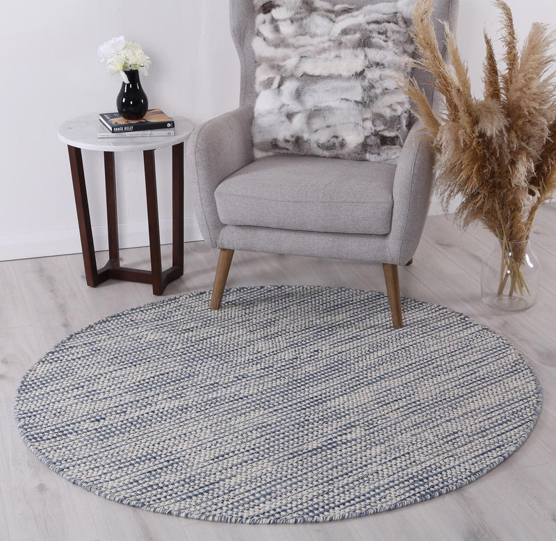 Scandi Blue Reversible Wool Round Rug 150x150 cm Round