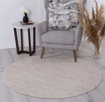 Scandi Beige Brown Reversible Wool Round Rug 150x150 cm Round