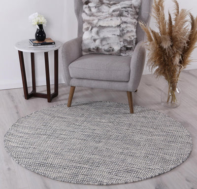 Scandi Grey Reversible Wool Round Rug 150x150 cm Round