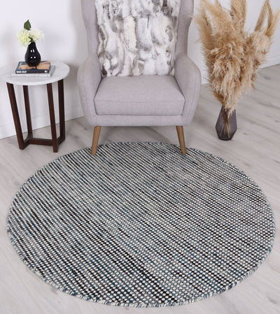 Scandi Teal Blue Reversible Wool Round Rug 150x150 cm Round