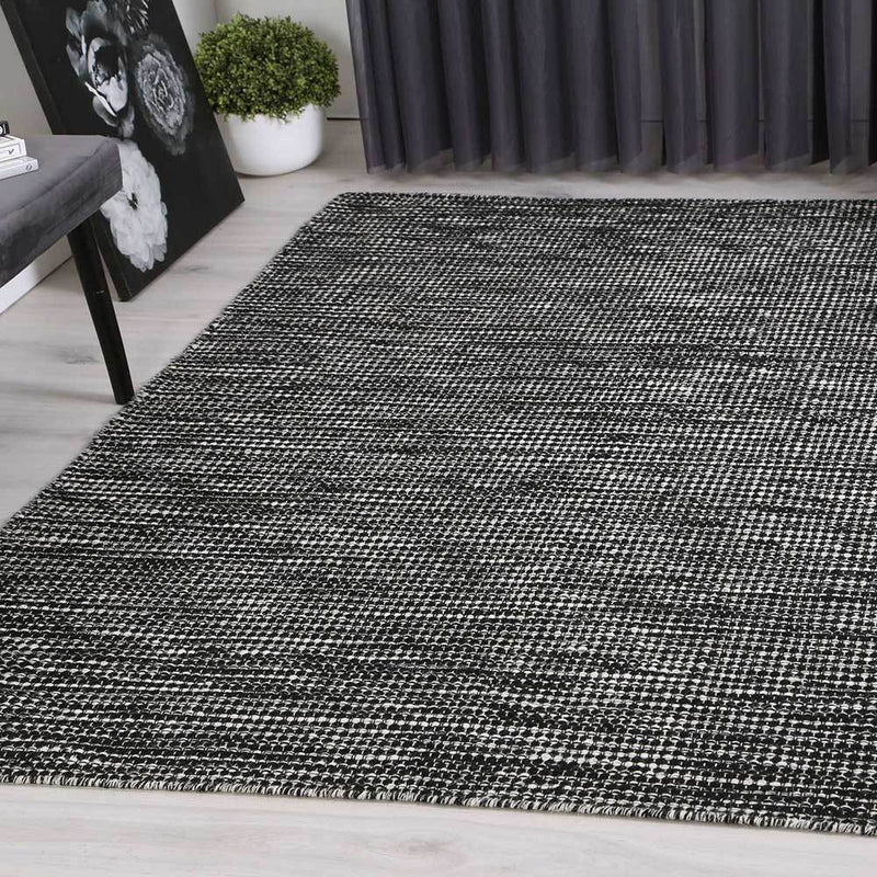 Scandi Black White Reversible Wool Rug 160x230 cm