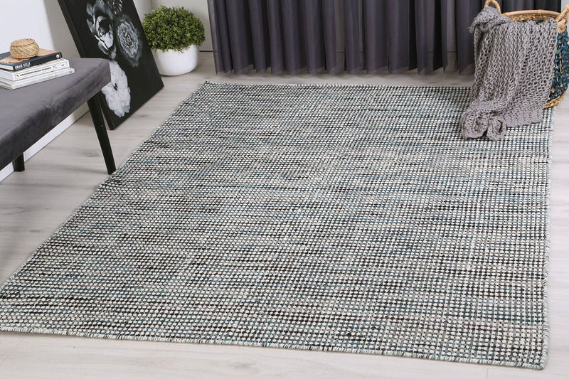 Scandi Teal Blue Reversible Wool Rug 160x230 cm