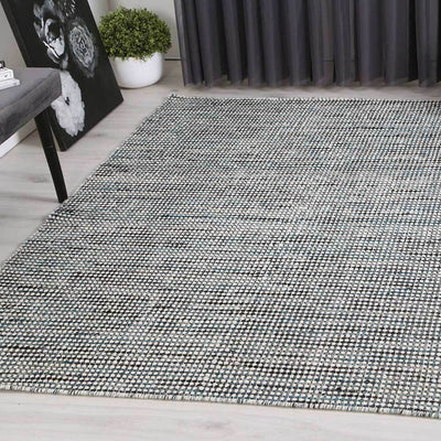 Scandi Teal Blue Reversible Wool Rug 200x290 cm