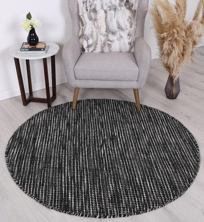 Scandi Black White Reversible Wool Round Rug 240x240 cm Round