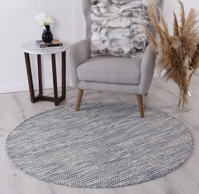 Scandi Blue Reversible Wool Round Rug 240x240 cm Round