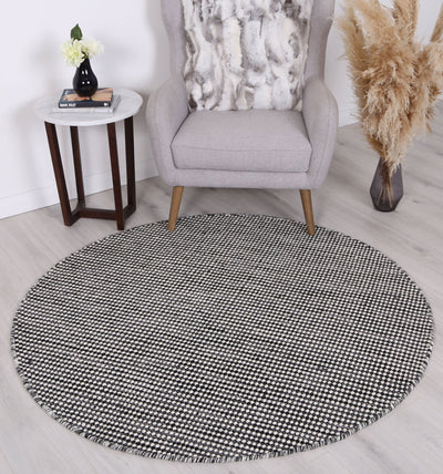 Scandi Charcoal Grey Reversible Wool Round Rug 240x240 cm Round