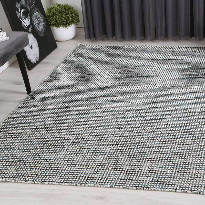 Scandi Teal Blue Reversible Wool Rug 240x330 cm