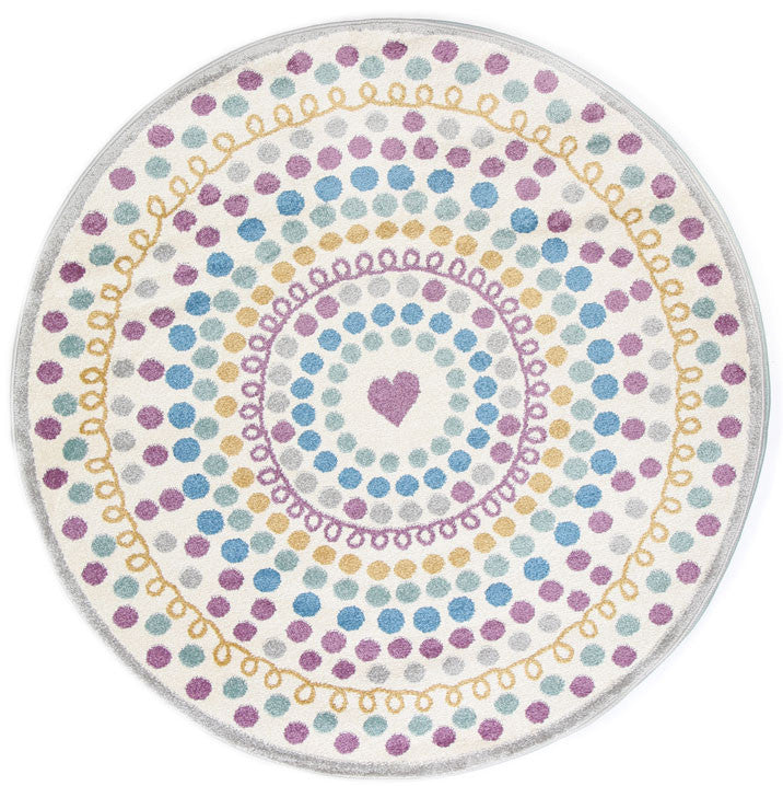 Piccolo Multi Colour and Pink Polka Dot Love Heart Kids Rug 120x170cm