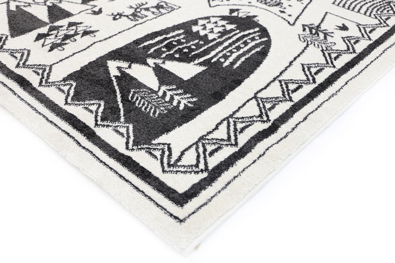 Piccolo Black and White Kids Camping Adventure Kids Rug 120x170cm