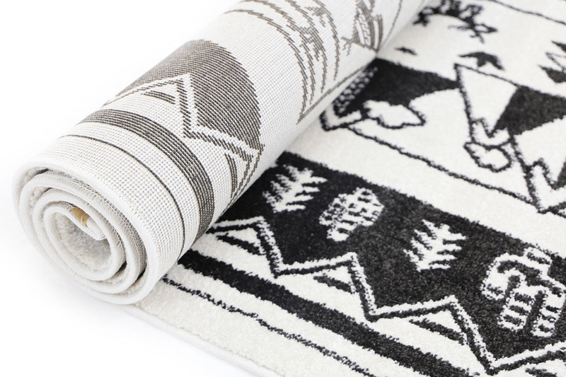 Piccolo Black and White Kids Camping Adventure Kids Rug 120x170cm