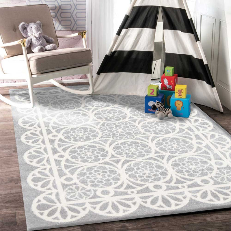 Piccolo  Grey and White Doily Kids Rug 120x170cm