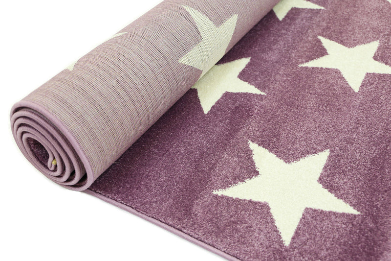 Piccolo Violet Pink and White Stars Kids Rug 120x170cm