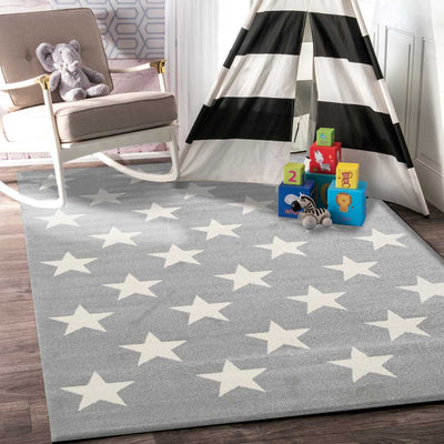 Piccolo Light Grey and White Stars Kids Rug 120x170cm