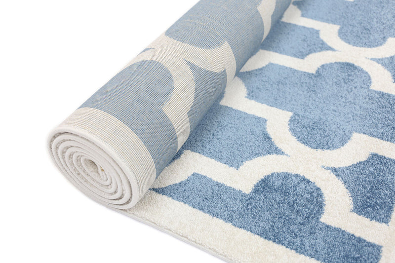 Piccolo Blue and White Lattice Pattern Kids Rug 120x170cm