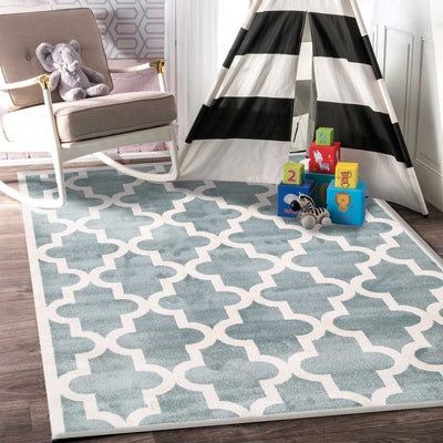 Piccolo Aqua White Lattice Pattern Kids Rug 120x170cm