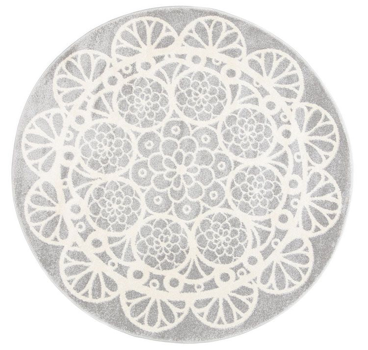 Piccolo  Grey and White Doily Kids Rug 133x133cm Round