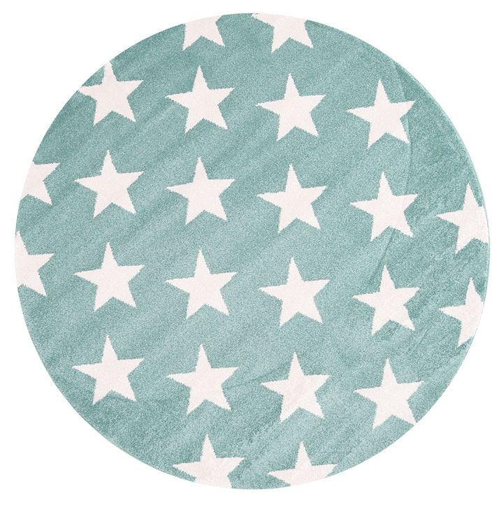 Piccolo Aqua White Stars Kids Rug 133x133cm Round