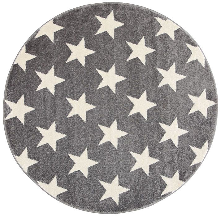 Piccolo Light Grey and White Stars Kids Rug 133x133cm Round