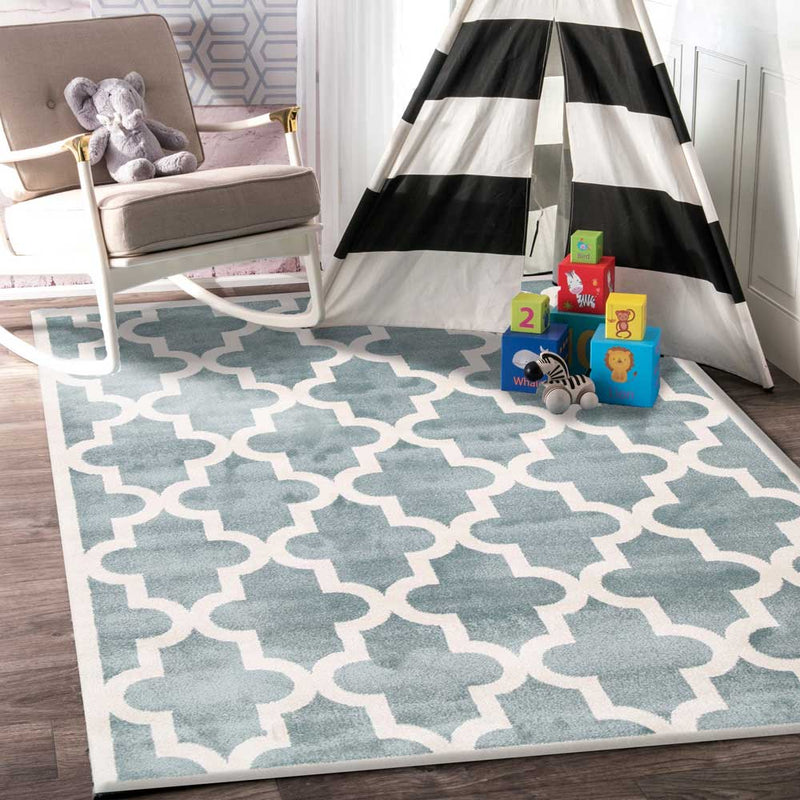 Piccolo Aqua White Lattice Pattern Kids Rug 160x230cm