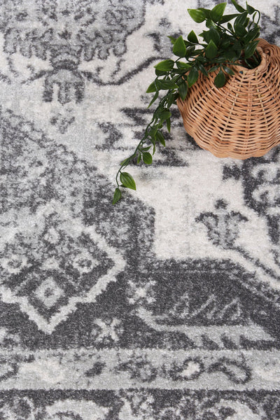 Ligures White Grey Traditional Rug 160X160cm Round