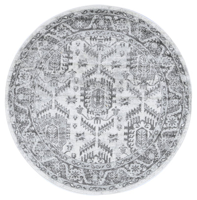 Ligures White Grey Traditional Rug 160X160cm Round