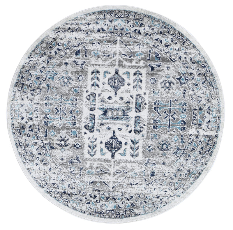 Ligures Cream Blue Traditional Rug 160X160cm Round