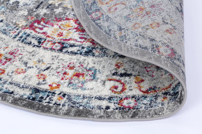 Ligures Grey Multi Traditional Rug 160X160cm Round