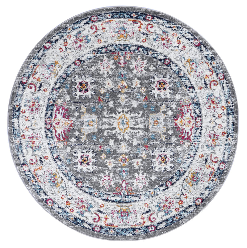 Ligures Grey Multi Traditional Rug 160X160cm Round