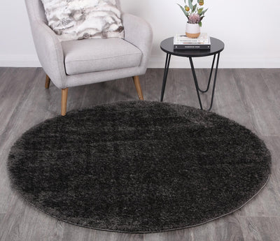 Puffy Soft Shaggy Round Rug Anthracite Grey 160x160 cm Round