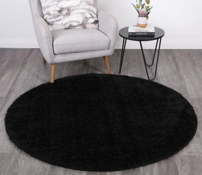 Puffy Soft Shaggy Round Rug Black 160x160 cm Round