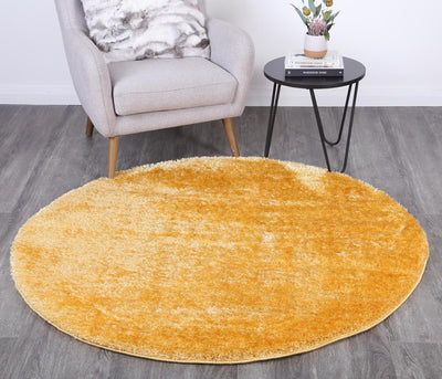 Puffy Soft Shaggy Round Rug  Mustard Yellow 160x160 cm Round