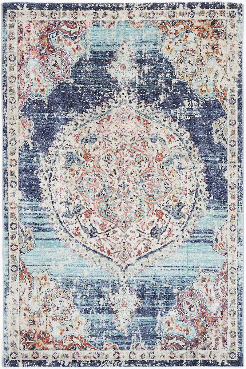 Hollow Medalion Transitional Navy Multi Rug 160x230 cm