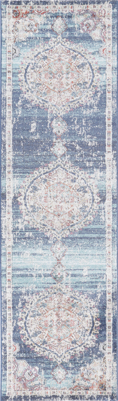 Hollow Medalion Transitional Navy Multi Rug 160x160cm