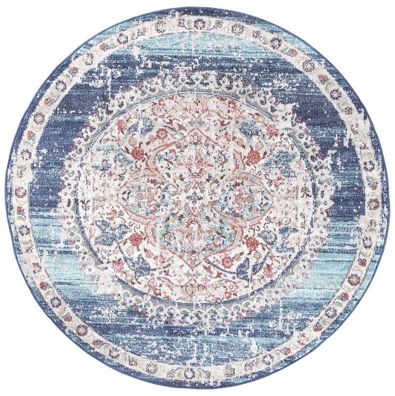 Hollow Medalion Transitional Navy Multi Rug 160x160cm