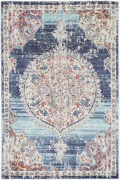 Hollow Medalion Transitional Navy Multi Rug 160x160cm