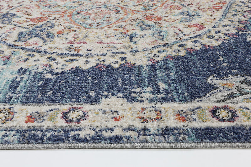 Hollow Medalion Transitional Navy Multi Rug 160x160cm