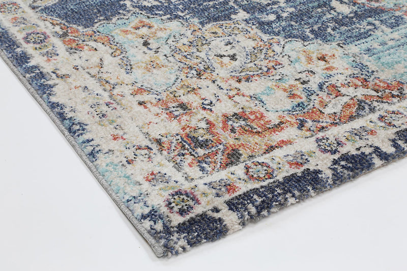 Hollow Medalion Transitional Navy Multi Rug 160x160cm