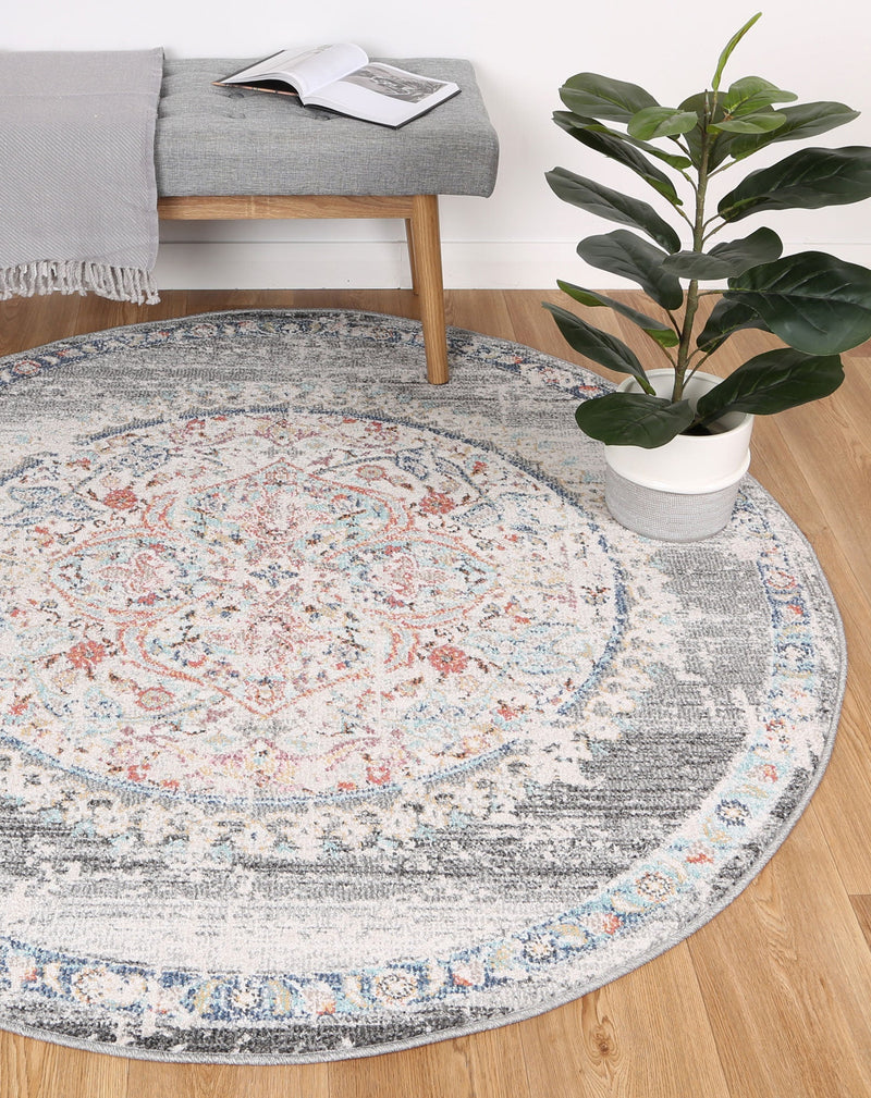 Hollow Medalion Transitional Grey Rug 160x160cm