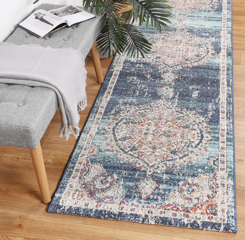 Hollow Medalion Transitional Navy Multi Rug 280x380 cm